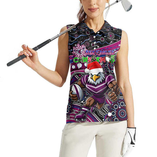 Merry Christmas Manly Warringah Sea Eagles Women Sleeveless Polo Shirt Aboriginal Santa Rugby Mascot - Silvertails