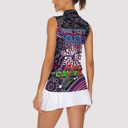 Merry Christmas Manly Warringah Sea Eagles Women Sleeveless Polo Shirt Aboriginal Santa Rugby Mascot - Silvertails