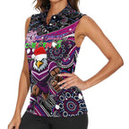 Merry Christmas Manly Warringah Sea Eagles Women Sleeveless Polo Shirt Aboriginal Santa Rugby Mascot - Silvertails