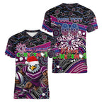 Merry Christmas Manly Warringah Sea Eagles Women V-Neck T-Shirt Aboriginal Santa Rugby Mascot - Silvertails