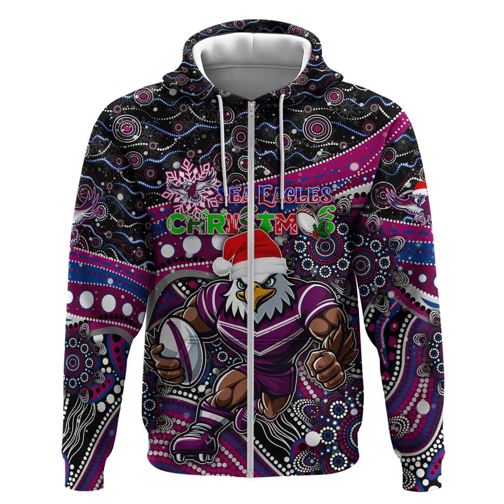 Merry Christmas Manly Warringah Sea Eagles Zip Hoodie Aboriginal Santa Rugby Mascot - Silvertails