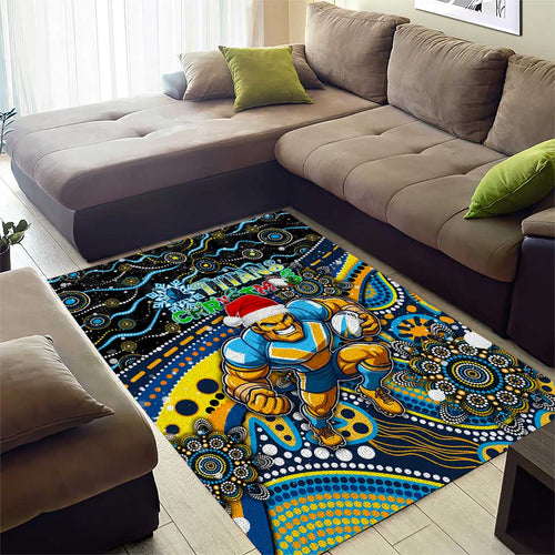 Merry Christmas Gold Coast Titans Area Rug Aboriginal Santa Rugby Mascot - Light Blue