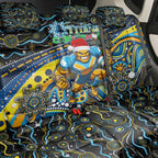 Merry Christmas Gold Coast Titans Back Car Seat Cover Aboriginal Santa Rugby Mascot - Light Blue