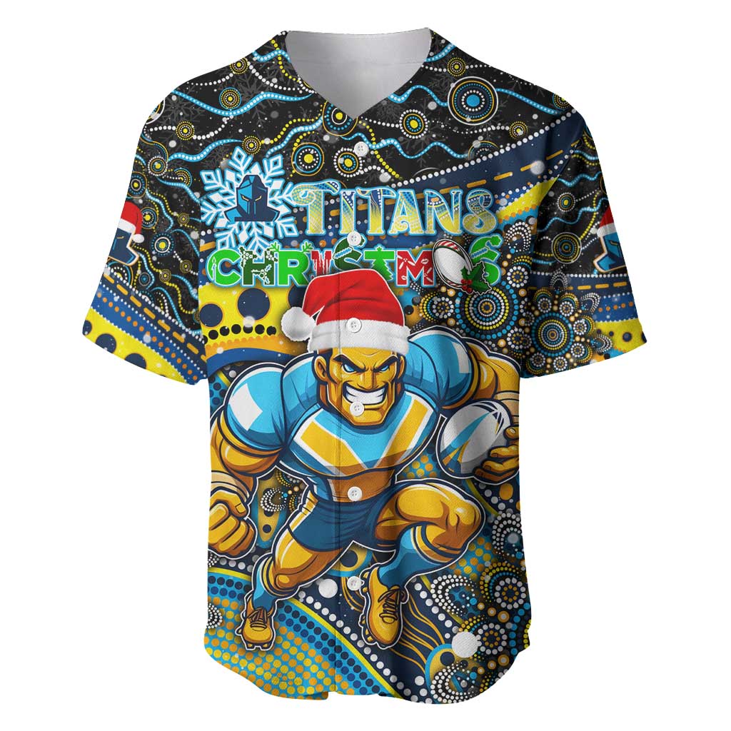 Merry Christmas Gold Coast Titans Baseball Jersey Aboriginal Santa Rugby Mascot - Light Blue