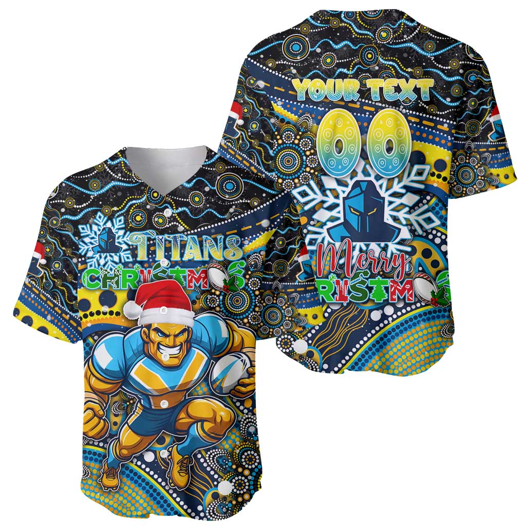 Merry Christmas Gold Coast Titans Baseball Jersey Aboriginal Santa Rugby Mascot - Light Blue