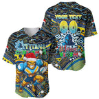Merry Christmas Gold Coast Titans Baseball Jersey Aboriginal Santa Rugby Mascot - Light Blue