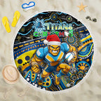 Merry Christmas Gold Coast Titans Beach Blanket Aboriginal Santa Rugby Mascot - Light Blue
