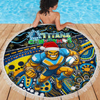 Merry Christmas Gold Coast Titans Beach Blanket Aboriginal Santa Rugby Mascot - Light Blue