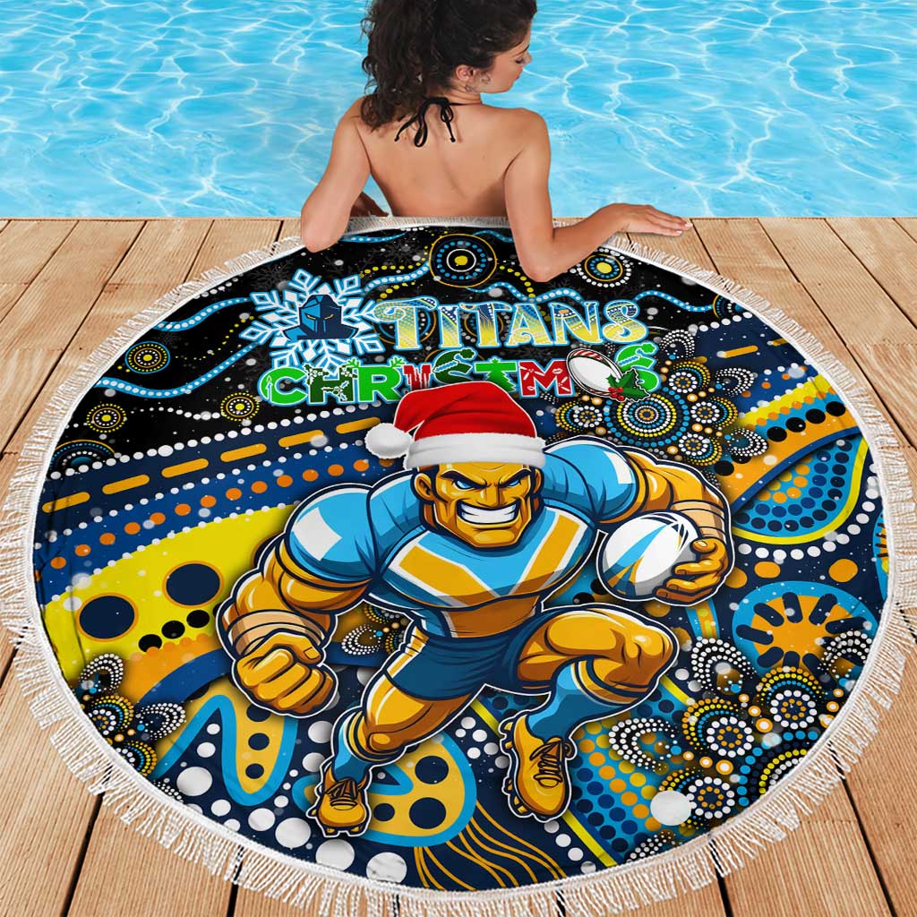 Merry Christmas Gold Coast Titans Beach Blanket Aboriginal Santa Rugby Mascot - Light Blue