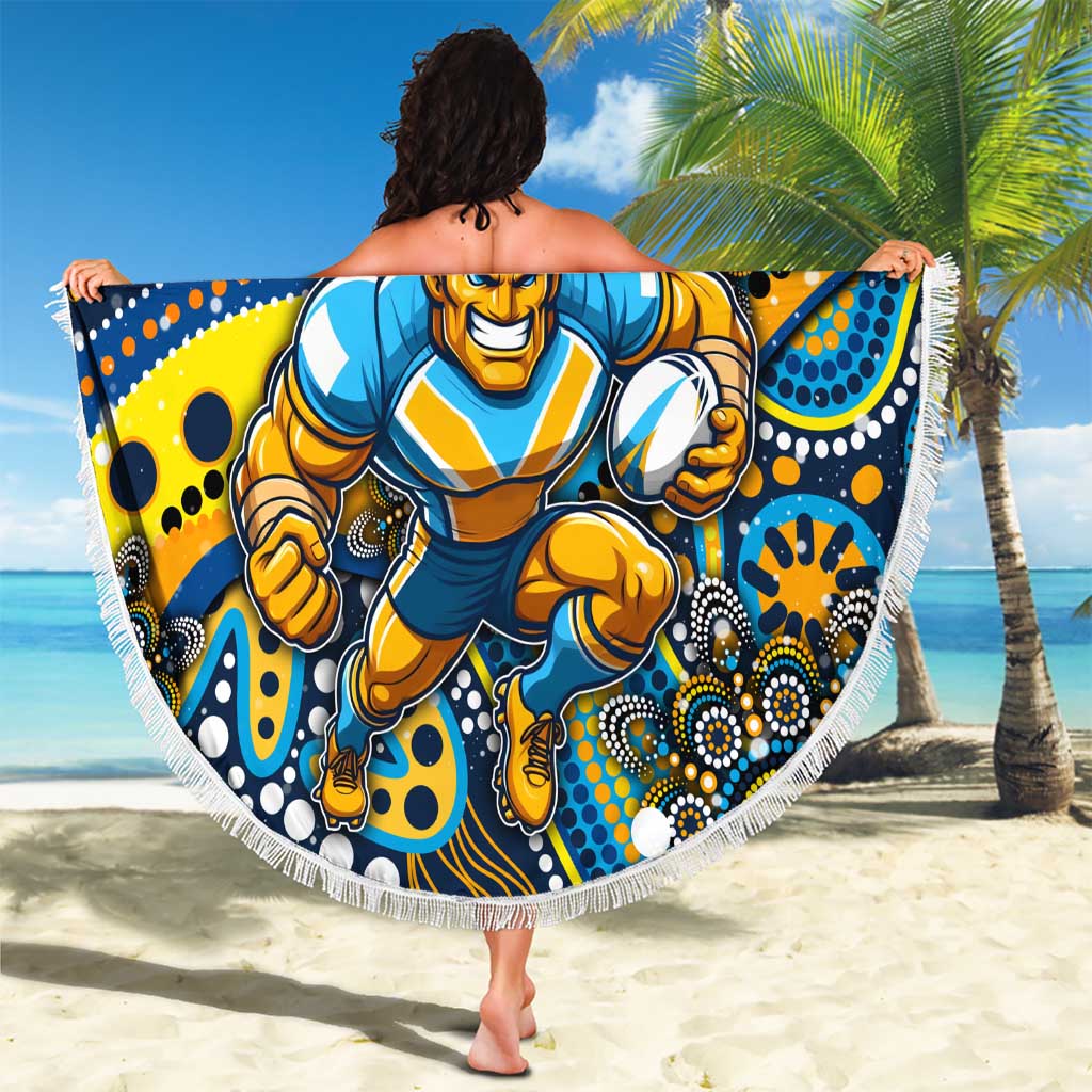 Merry Christmas Gold Coast Titans Beach Blanket Aboriginal Santa Rugby Mascot - Light Blue