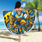 Merry Christmas Gold Coast Titans Beach Blanket Aboriginal Santa Rugby Mascot - Light Blue