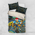 Merry Christmas Gold Coast Titans Bedding Set Aboriginal Santa Rugby Mascot - Light Blue
