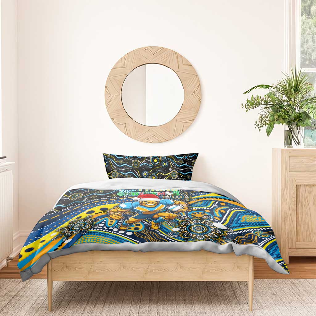 Merry Christmas Gold Coast Titans Bedding Set Aboriginal Santa Rugby Mascot - Light Blue
