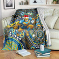 Merry Christmas Gold Coast Titans Blanket Aboriginal Santa Rugby Mascot - Light Blue