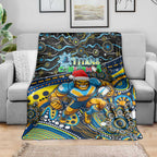 Merry Christmas Gold Coast Titans Blanket Aboriginal Santa Rugby Mascot - Light Blue