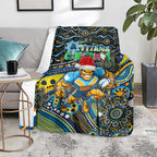 Merry Christmas Gold Coast Titans Blanket Aboriginal Santa Rugby Mascot - Light Blue