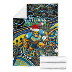 Merry Christmas Gold Coast Titans Blanket Aboriginal Santa Rugby Mascot - Light Blue