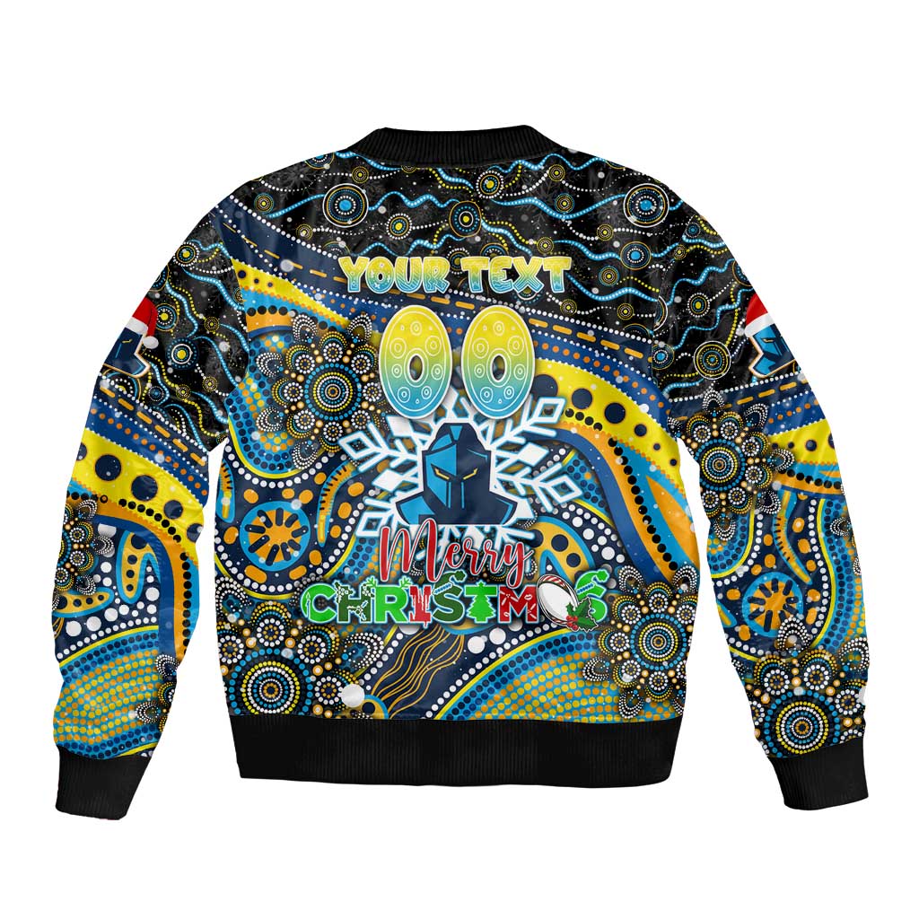 Merry Christmas Gold Coast Titans Bomber Jacket Aboriginal Santa Rugby Mascot - Light Blue