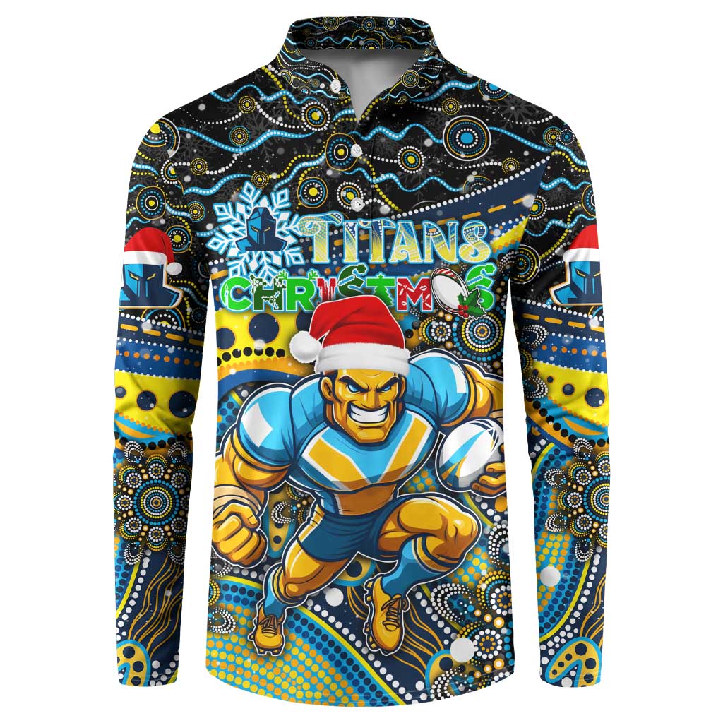 Merry Christmas Gold Coast Titans Button Sweatshirt Aboriginal Santa Rugby Mascot - Light Blue