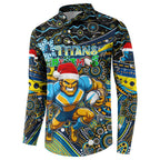 Merry Christmas Gold Coast Titans Button Sweatshirt Aboriginal Santa Rugby Mascot - Light Blue