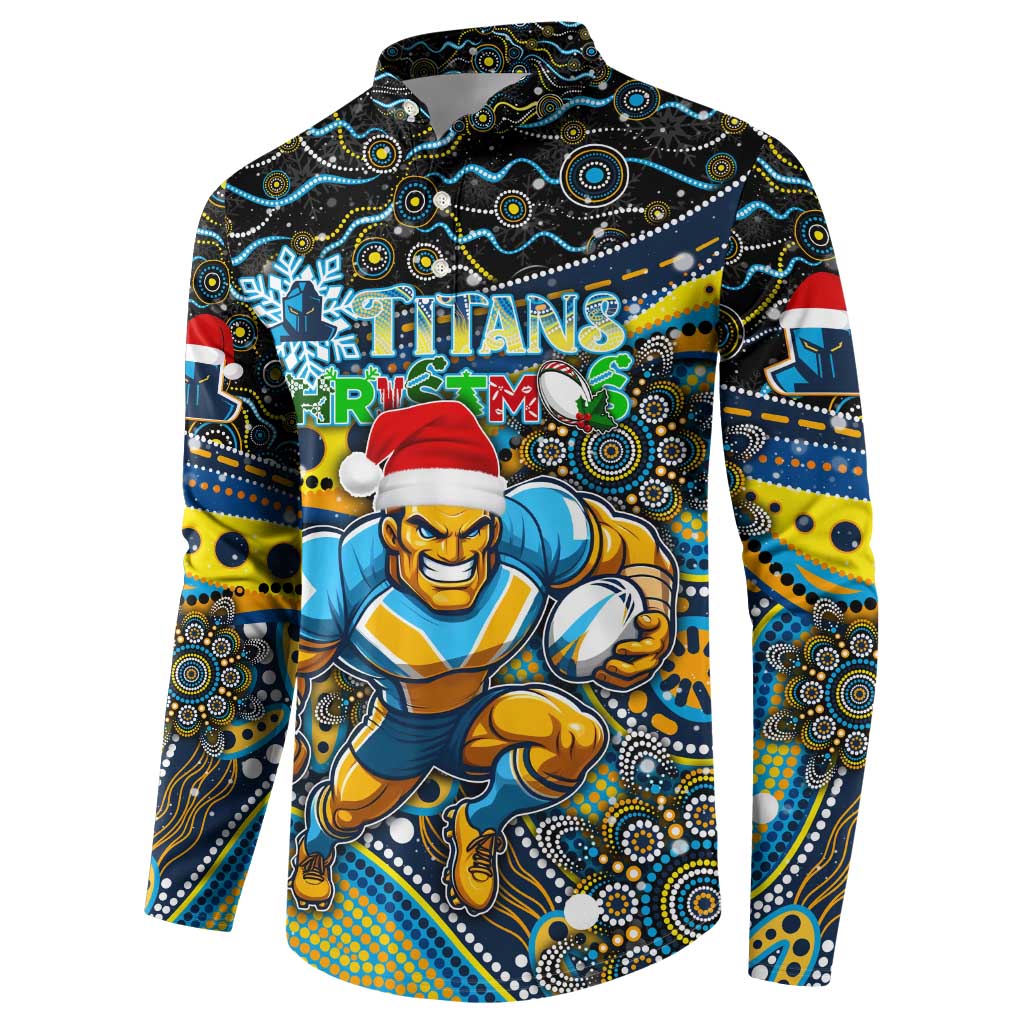 Merry Christmas Gold Coast Titans Button Sweatshirt Aboriginal Santa Rugby Mascot - Light Blue