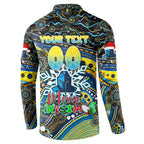 Merry Christmas Gold Coast Titans Button Sweatshirt Aboriginal Santa Rugby Mascot - Light Blue