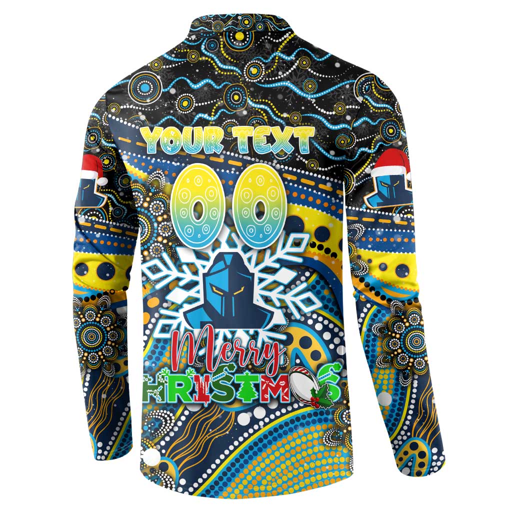 Merry Christmas Gold Coast Titans Button Sweatshirt Aboriginal Santa Rugby Mascot - Light Blue