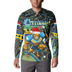 Merry Christmas Gold Coast Titans Button Sweatshirt Aboriginal Santa Rugby Mascot - Light Blue