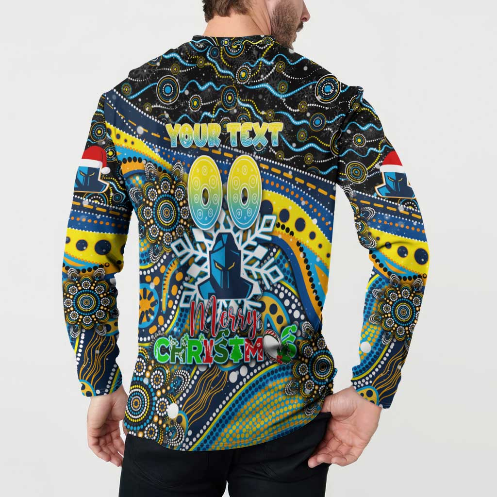 Merry Christmas Gold Coast Titans Button Sweatshirt Aboriginal Santa Rugby Mascot - Light Blue