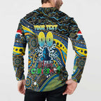 Merry Christmas Gold Coast Titans Button Sweatshirt Aboriginal Santa Rugby Mascot - Light Blue