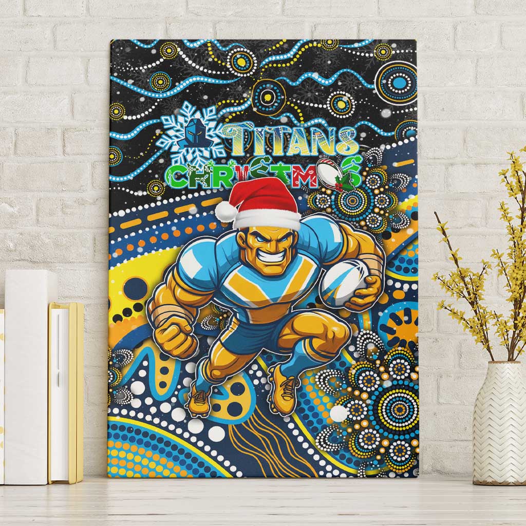 Merry Christmas Gold Coast Titans Canvas Wall Art Aboriginal Santa Rugby Mascot - Light Blue