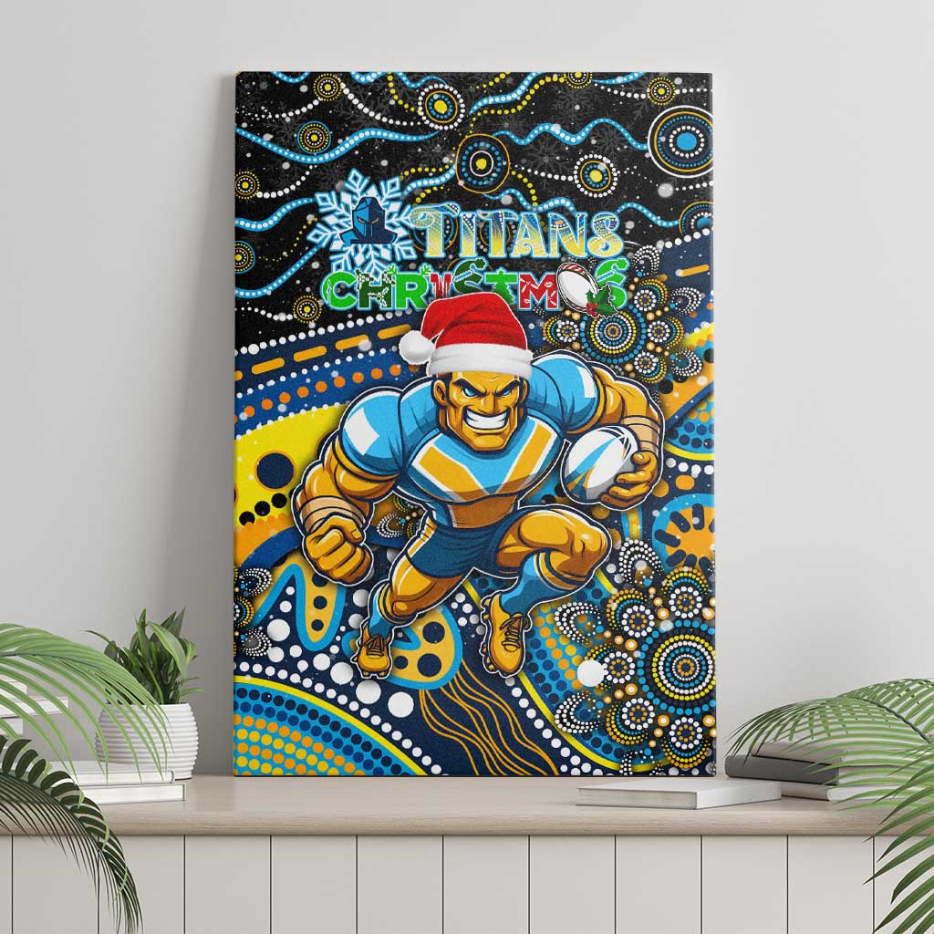 Merry Christmas Gold Coast Titans Canvas Wall Art Aboriginal Santa Rugby Mascot - Light Blue