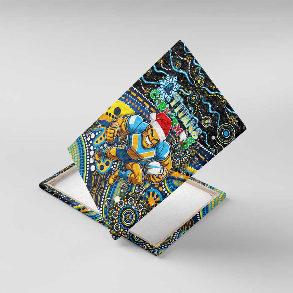 Merry Christmas Gold Coast Titans Canvas Wall Art Aboriginal Santa Rugby Mascot - Light Blue