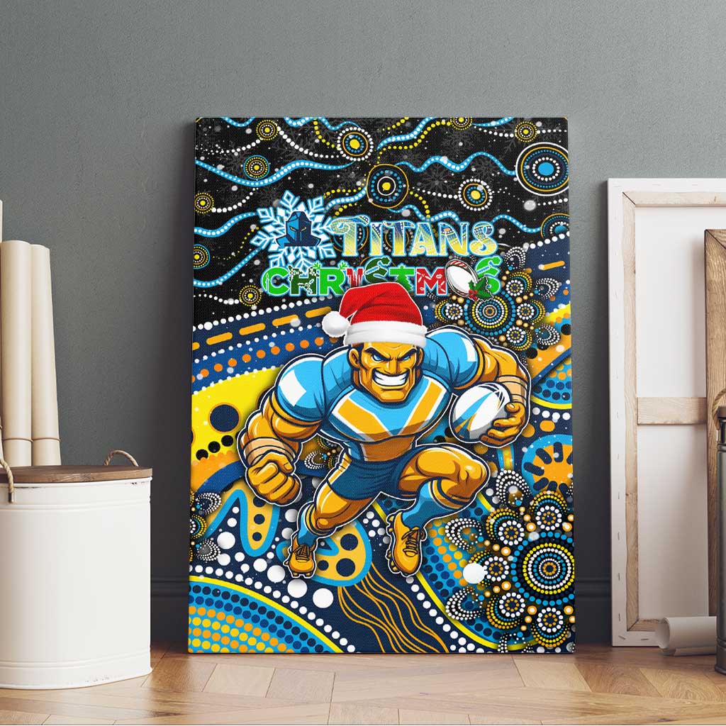 Merry Christmas Gold Coast Titans Canvas Wall Art Aboriginal Santa Rugby Mascot - Light Blue