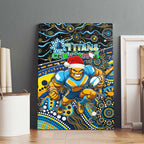 Merry Christmas Gold Coast Titans Canvas Wall Art Aboriginal Santa Rugby Mascot - Light Blue