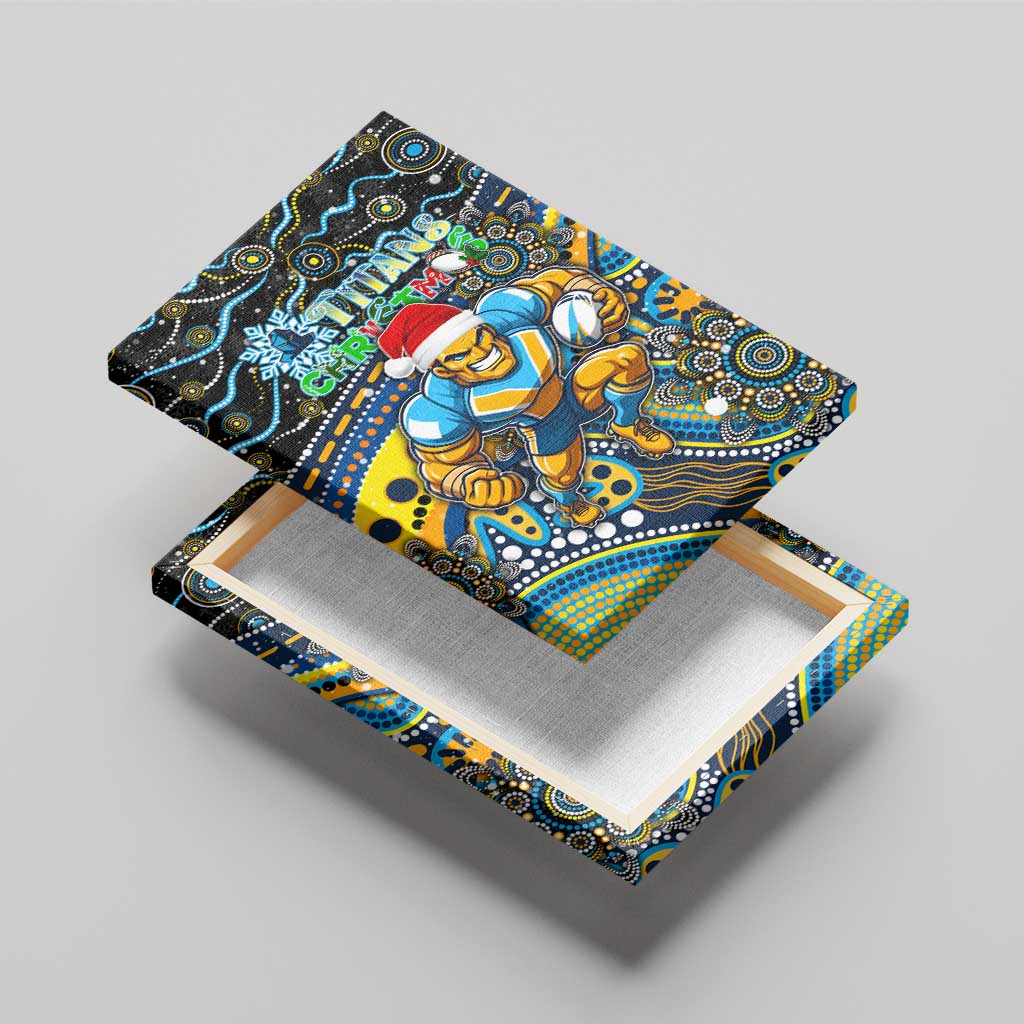 Merry Christmas Gold Coast Titans Canvas Wall Art Aboriginal Santa Rugby Mascot - Light Blue
