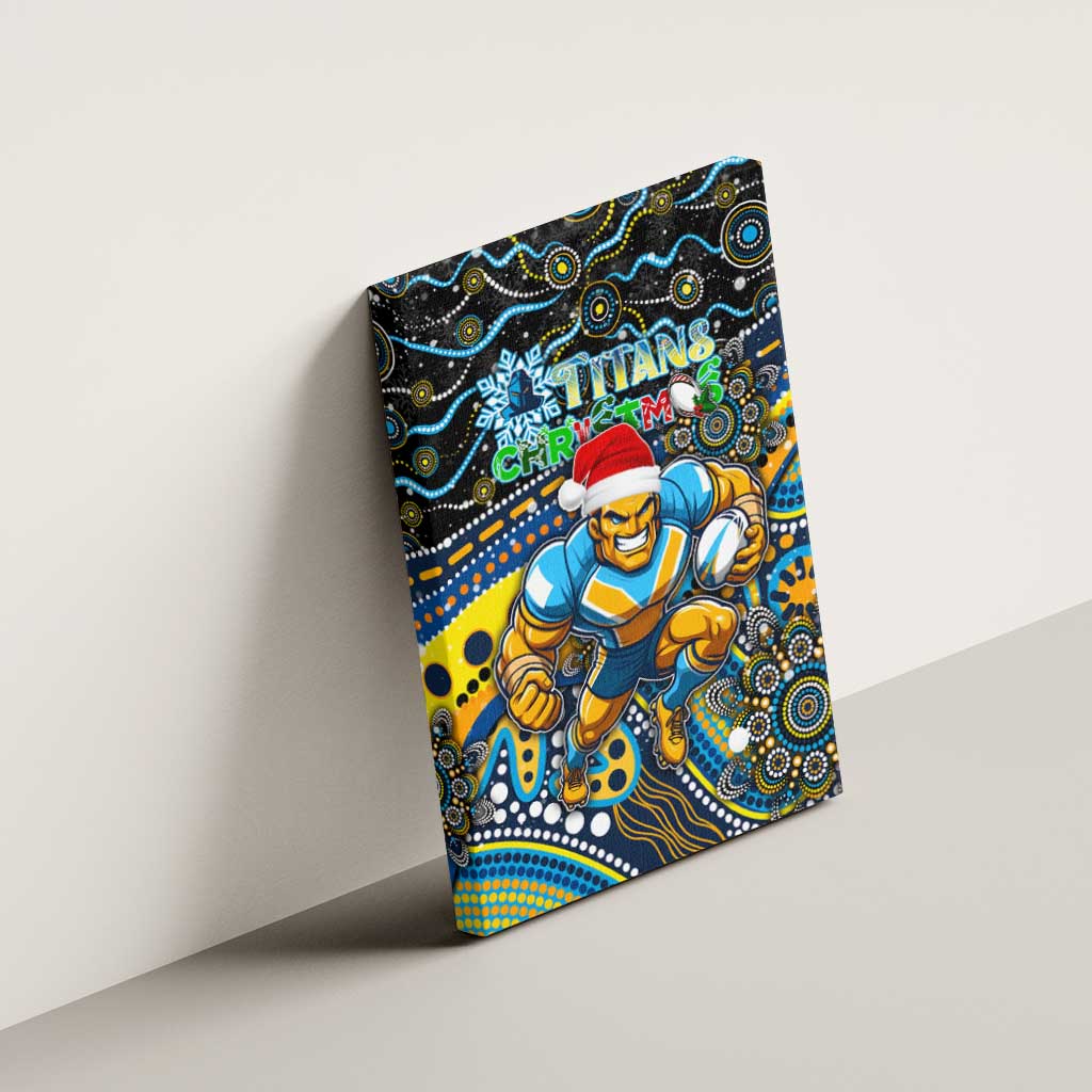 Merry Christmas Gold Coast Titans Canvas Wall Art Aboriginal Santa Rugby Mascot - Light Blue