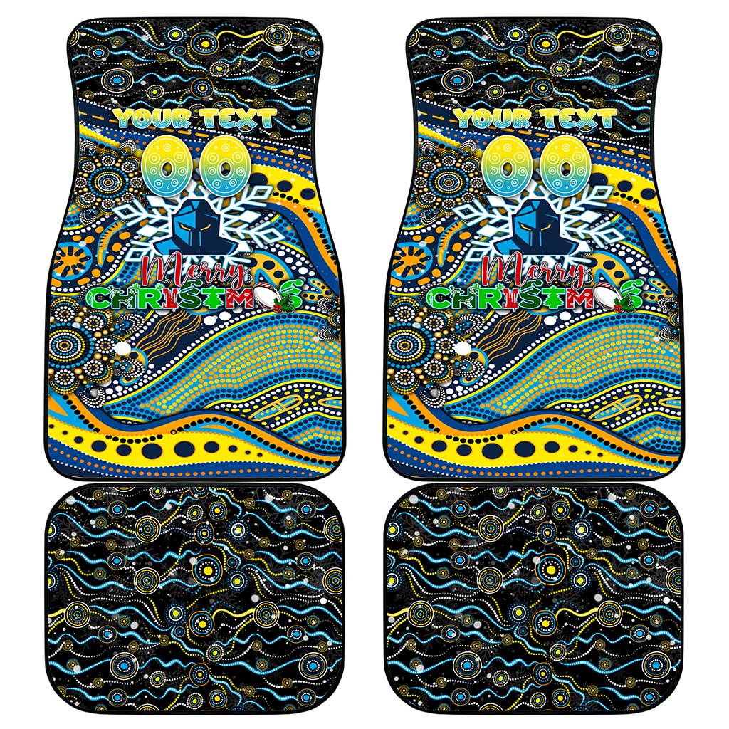 Merry Christmas Gold Coast Titans Car Mats Aboriginal Santa Rugby Mascot - Light Blue