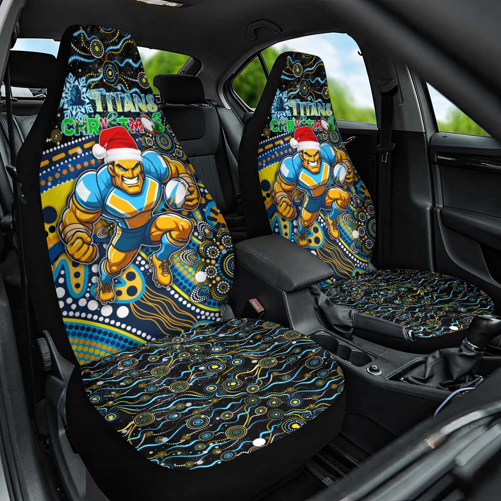 Merry Christmas Gold Coast Titans Car Seat Cover Aboriginal Santa Rugby Mascot - Light Blue