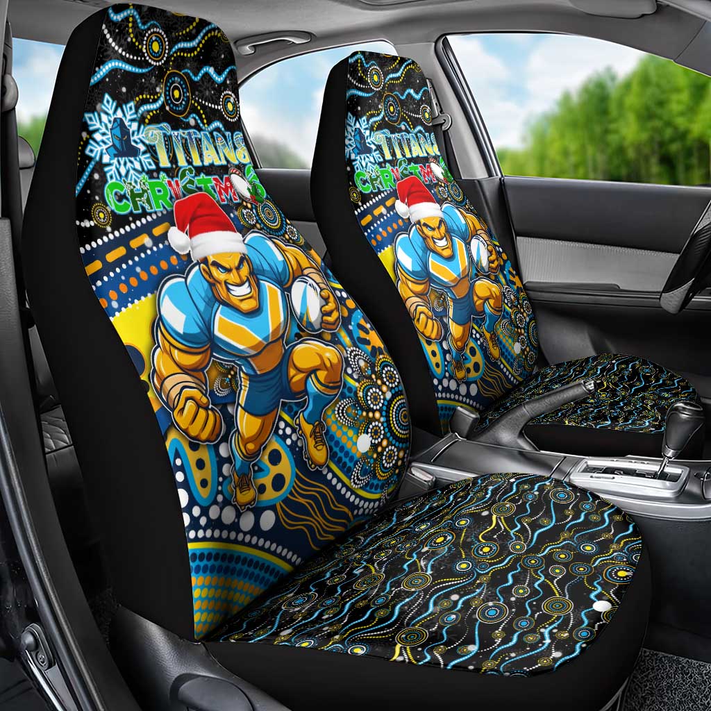 Merry Christmas Gold Coast Titans Car Seat Cover Aboriginal Santa Rugby Mascot - Light Blue