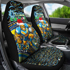 Merry Christmas Gold Coast Titans Car Seat Cover Aboriginal Santa Rugby Mascot - Light Blue