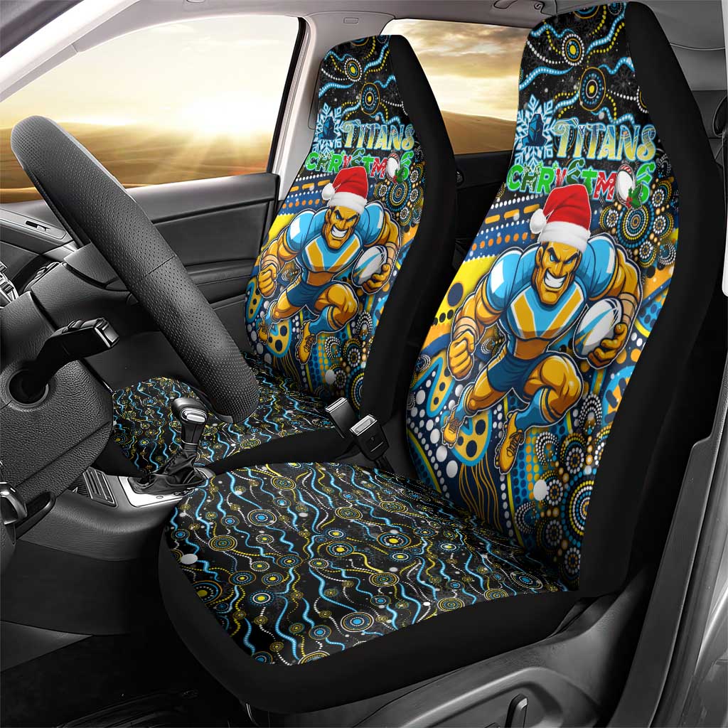Merry Christmas Gold Coast Titans Car Seat Cover Aboriginal Santa Rugby Mascot - Light Blue