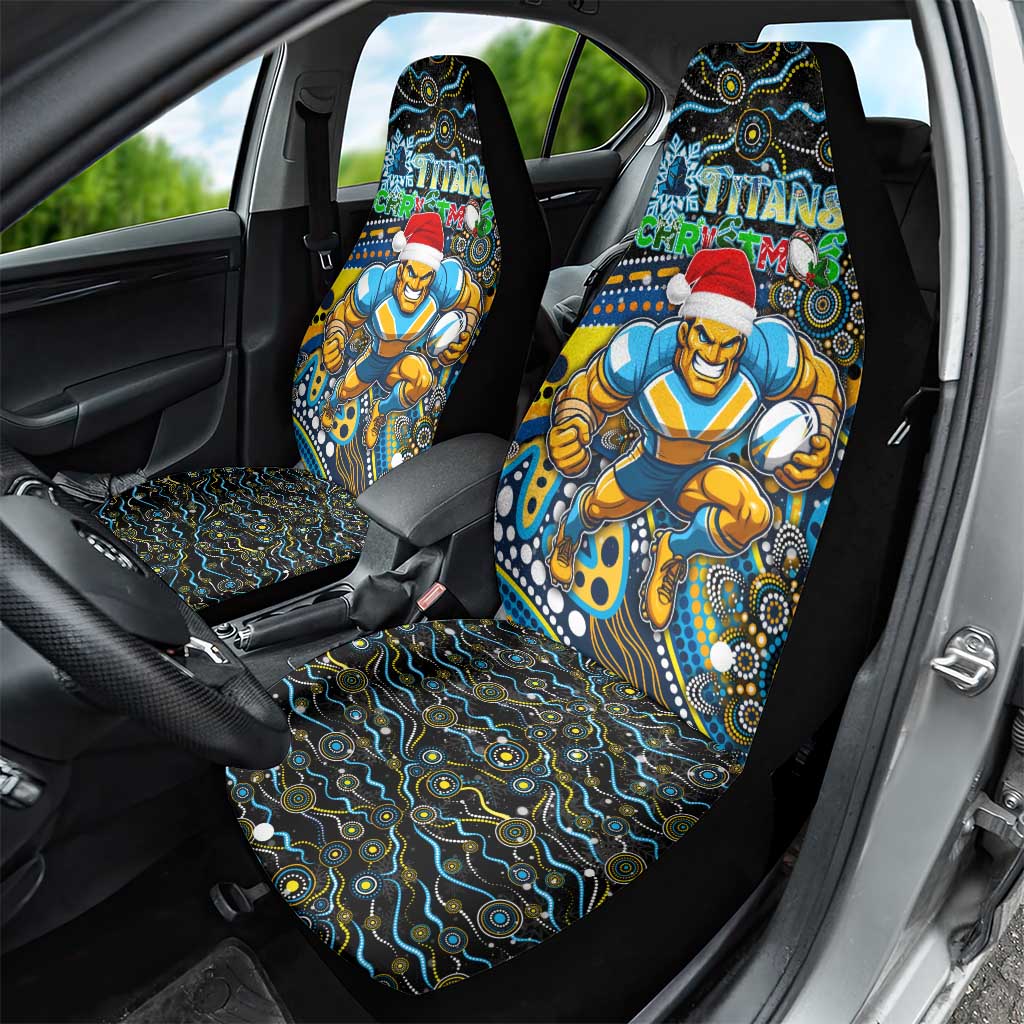 Merry Christmas Gold Coast Titans Car Seat Cover Aboriginal Santa Rugby Mascot - Light Blue