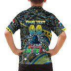 Merry Christmas Gold Coast Titans Family Matching Long Sleeve Bodycon Dress and Hawaiian Shirt Aboriginal Santa Rugby Mascot - Light Blue