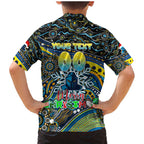 Merry Christmas Gold Coast Titans Family Matching Mermaid Dress and Hawaiian Shirt Aboriginal Santa Rugby Mascot - Light Blue