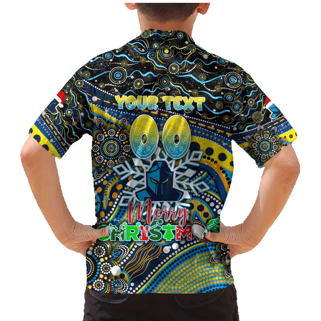 Merry Christmas Gold Coast Titans Family Matching Mermaid Dress and Hawaiian Shirt Aboriginal Santa Rugby Mascot - Light Blue