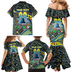 Merry Christmas Gold Coast Titans Family Matching Mermaid Dress and Hawaiian Shirt Aboriginal Santa Rugby Mascot - Light Blue