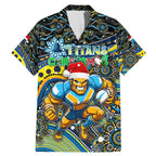Merry Christmas Gold Coast Titans Family Matching Mermaid Dress and Hawaiian Shirt Aboriginal Santa Rugby Mascot - Light Blue