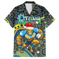 Merry Christmas Gold Coast Titans Family Matching Off Shoulder Maxi Dress and Hawaiian Shirt Aboriginal Santa Rugby Mascot - Light Blue