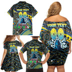 Merry Christmas Gold Coast Titans Family Matching Off Shoulder Short Dress and Hawaiian Shirt Aboriginal Santa Rugby Mascot - Light Blue